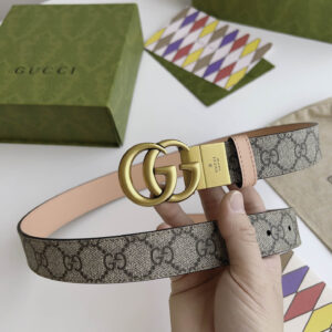 Thắt Lưng Nữ Gucci Màu Hồng Họa Tiết Khóa Kép Vàng