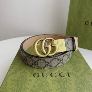 Thắt Lưng Nữ Gucci Màu Hồng Họa Tiết Khóa Kép Vàng
