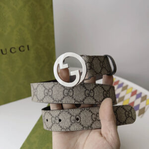 Thắt Lưng Nữ Gucci Màu Nâu In Họa Tiết Dập Khóa Tròn Bạc