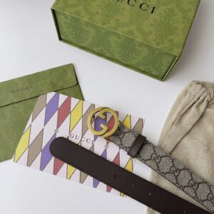 Thắt Lưng Nữ Gucci Màu Nâu In Họa Tiết Dập Khóa Tròn Vàng