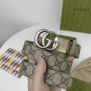 Thắt Lưng Nữ Gucci Màu Xanh Họa Tiết Khóa Kép Bạc