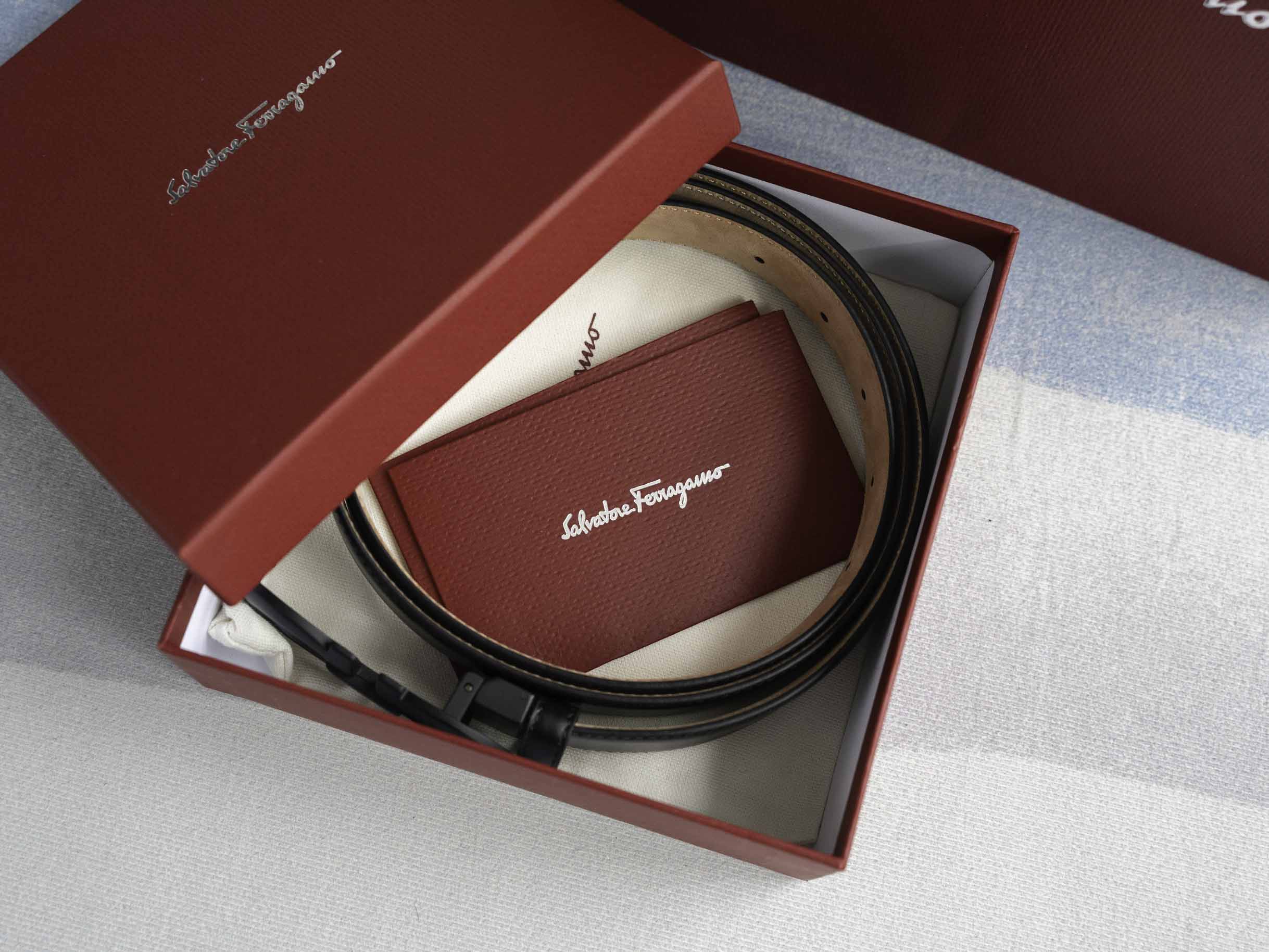 Thắt Lưng Salvatore Ferragamo Belt Dây Trơn Khóa Cài Xám Ghi