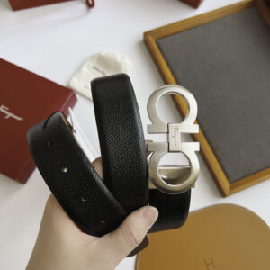 Thắt Lưng Salvatore Ferragamo Belt Dây Đen Da Lộn Khóa Cài Bạc