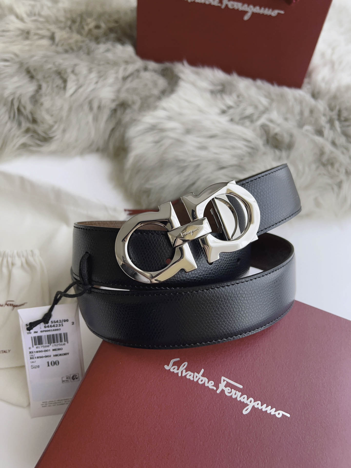 Thắt Lưng Salvatore Ferragamo Belt Dây Sần Khóa Cài Góc Cạnh