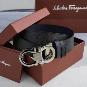 Thắt Lưng Salvatore Ferragamo Belt Dây Nhăn Đen Xanh Khóa Cài