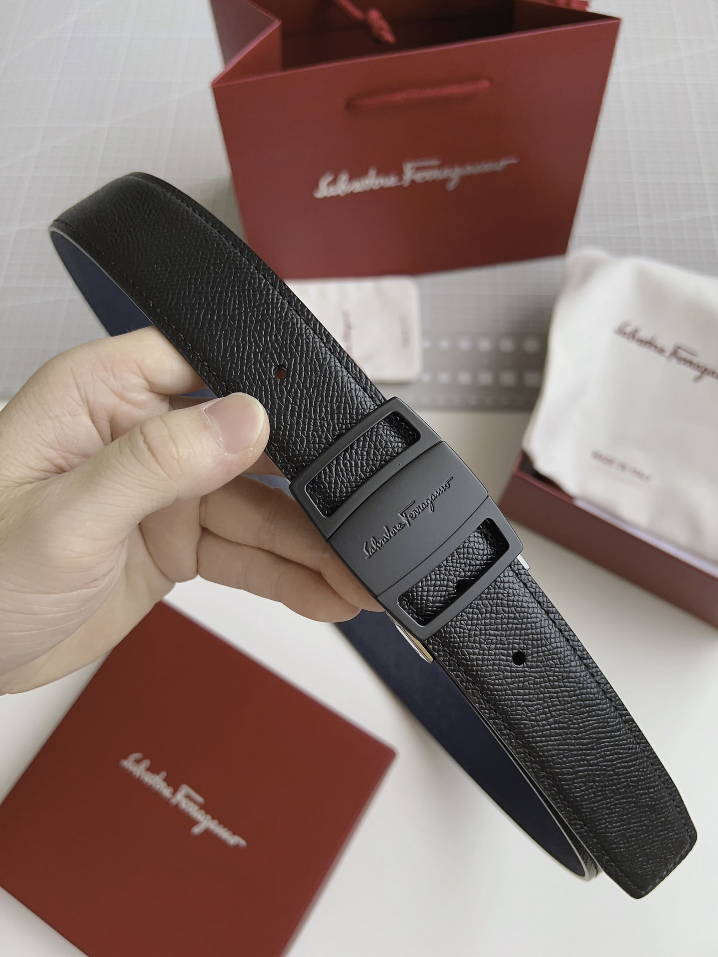 Thắt Lưng Salvatore Ferragamo Belt Dây Nhăn Khóa Cài Vuông