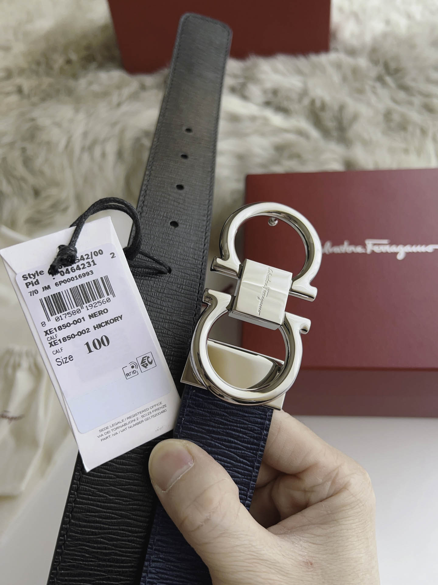 Thắt Lưng Salvatore Ferragamo Belt Dây Sần Xanh Khóa Cài Bạc