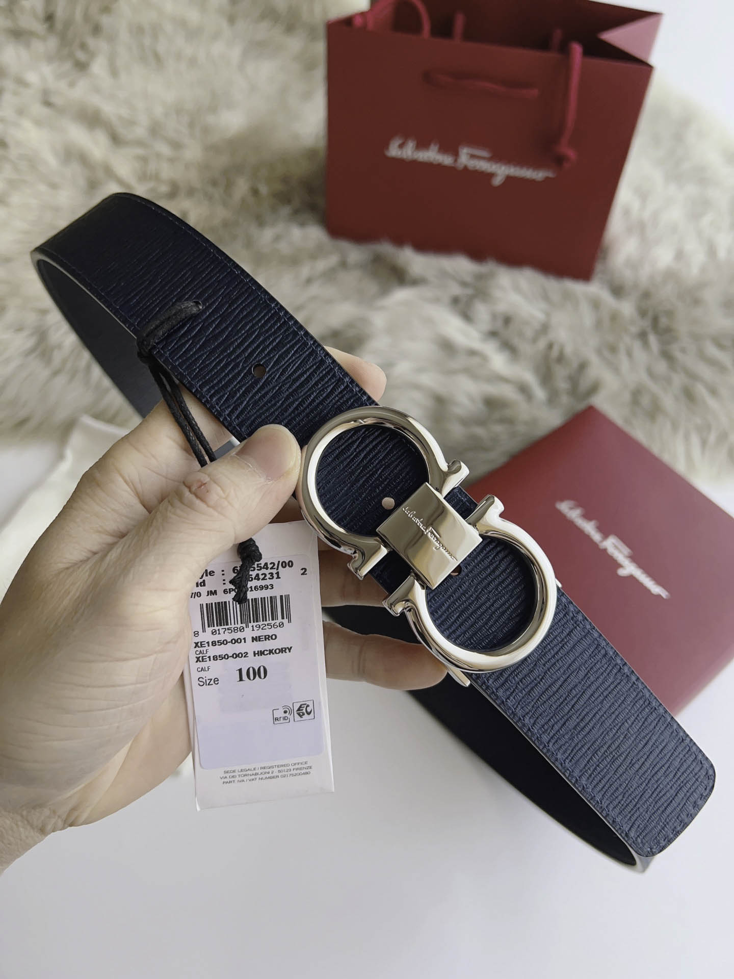 Thắt Lưng Salvatore Ferragamo Belt Dây Sần Xanh Khóa Cài Bạc