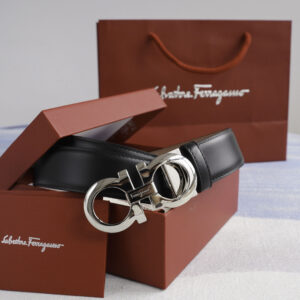 Thắt Lưng Salvatore Ferragamo Belt Dây Trơn Đen Be Khóa Cài