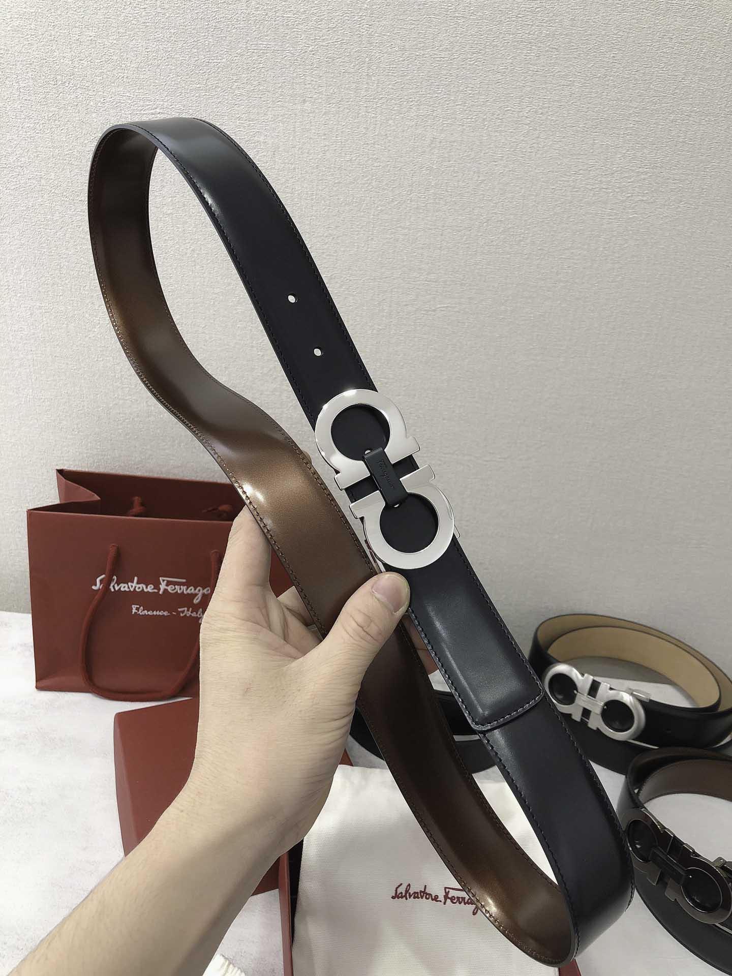 Thắt Lưng Salvatore Ferragamo Belt Dây Trơn Đen Đồng Khóa Cài