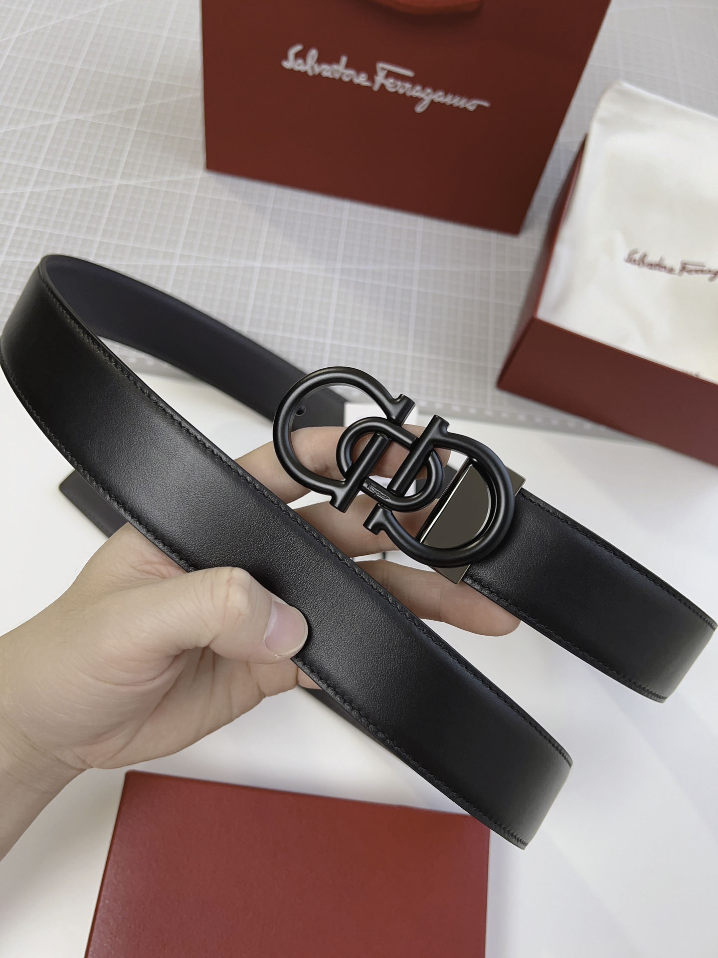 Thắt Lưng Salvatore Ferragamo Belt Dây Trơn Khóa Cài Đen