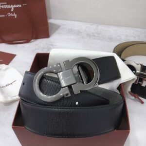 Thắt Lưng Salvatore Ferragamo Gancini Logo-Buckle Dây Nhăn Logo Xám