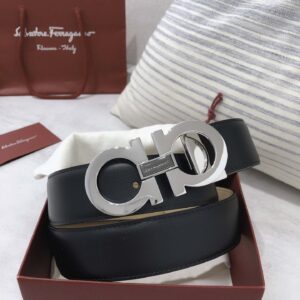 Thắt Lưng Salvatore Ferragamo Gancini Logo-Buckle Dây Trơn Logo Bạc