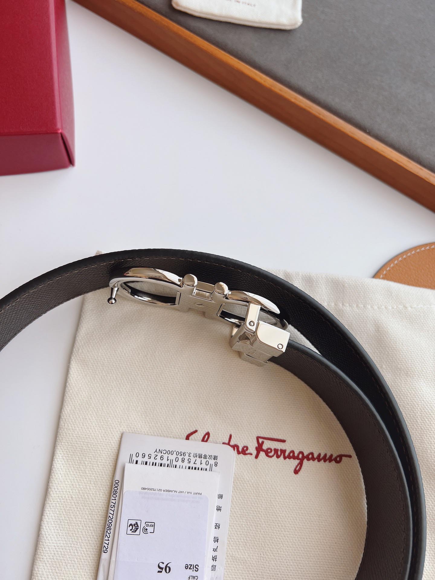 Thắt Lưng Salvatore Ferragamo Men’s Belt Bản Nhỏ Bạc Bóng