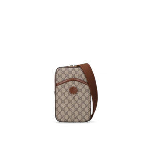 Túi đeo chéo Gucci Mini hoạ tiết phối tag nâu