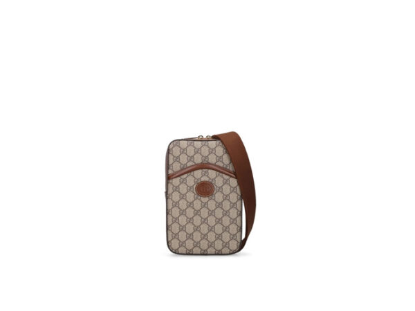 Túi đeo chéo Gucci Mini hoạ tiết phối tag nâu