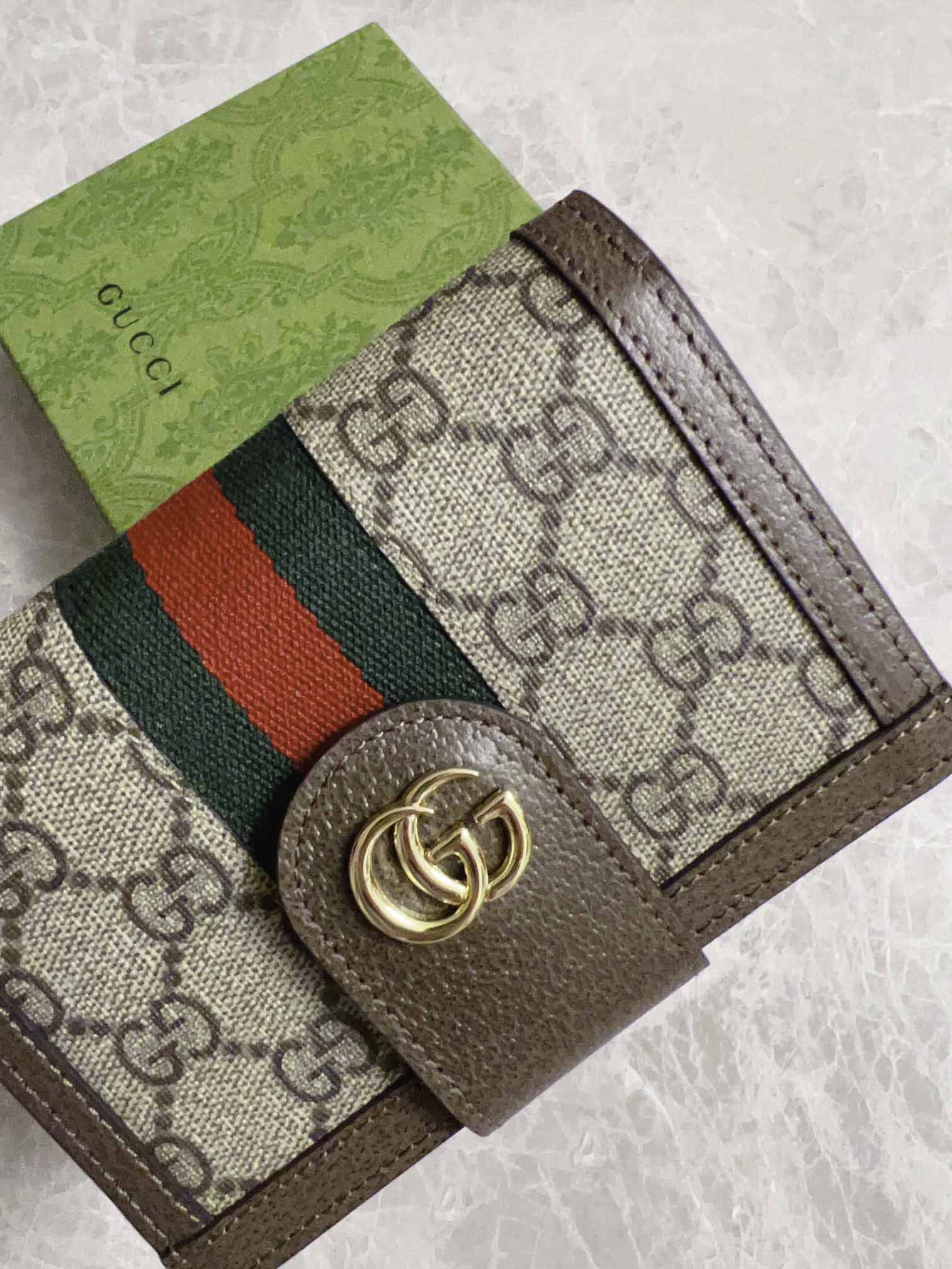 Ví Đựng Thẻ Gucci Ophidia Beige Brown Họa Tiết Monogram