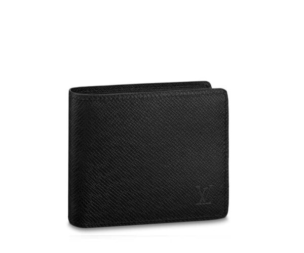 Ví Ngắn Louis Vuitton Slender Wallet Logo Chìm Da Taiga Đen