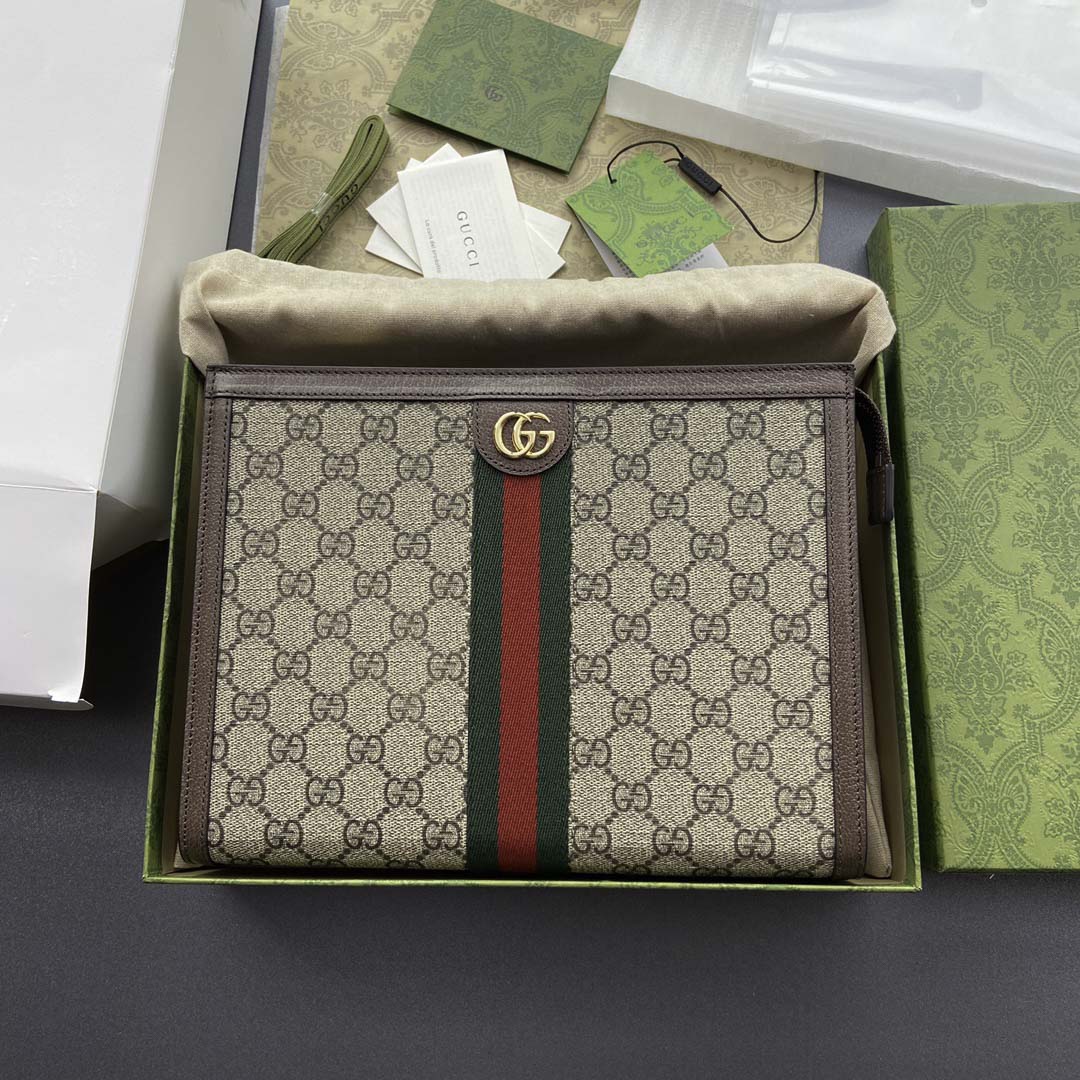 Clutch Gucci GG Supreme Cầm Tay Họa Tiết Monogram Màu Nâu