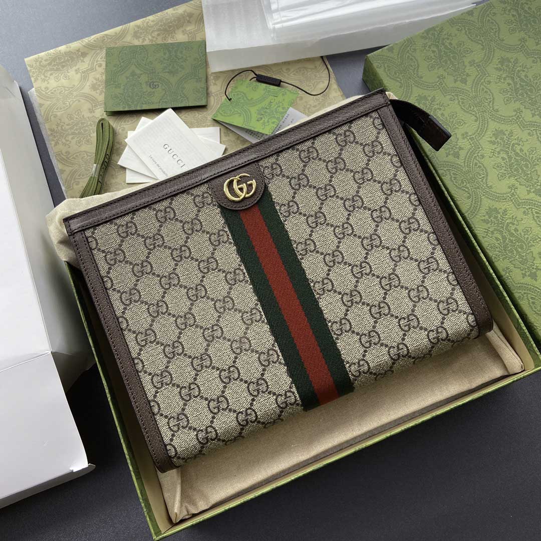 Clutch Gucci GG Supreme Cầm Tay Họa Tiết Monogram Màu Nâu