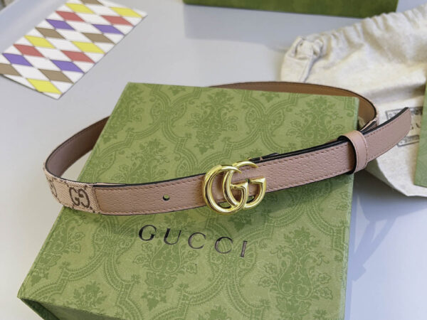 Thắt Lưng Gucci Nữ Dây Hồng Họa Tiết Bản Nhỏ Khóa Kép Vàng