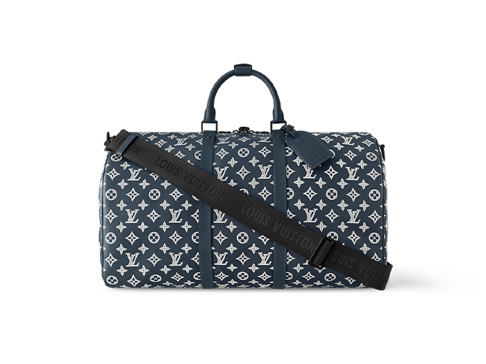 Túi Keepall Bandoulière 50 The Leather Has a Monogram Shadow Pattern Ink Blue (50 x 29 x 23 cm)