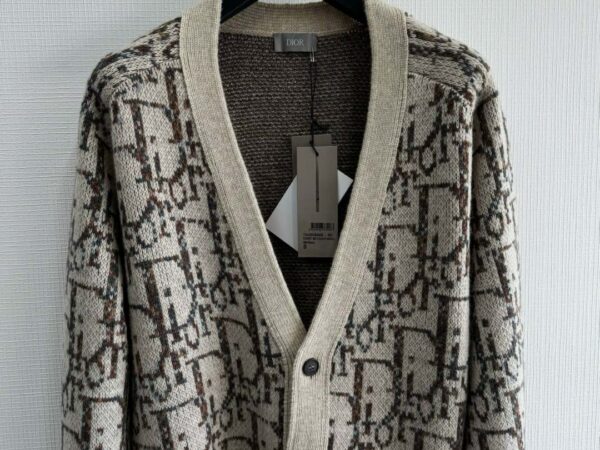 Áo Cardigan Dior Oblique Sweater Beige And Brown Wool Jacquard