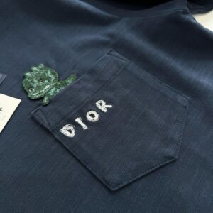 Áo Dior And Otani Workshop Relaxed-fit T-shirt Navy Blue Slub Cotton Jersey