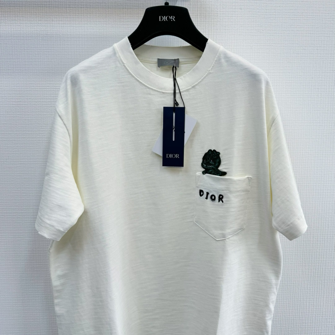 Áo Dior And Otani Workshop Relaxed-fit T-shirt White Slub Cotton Jersey 