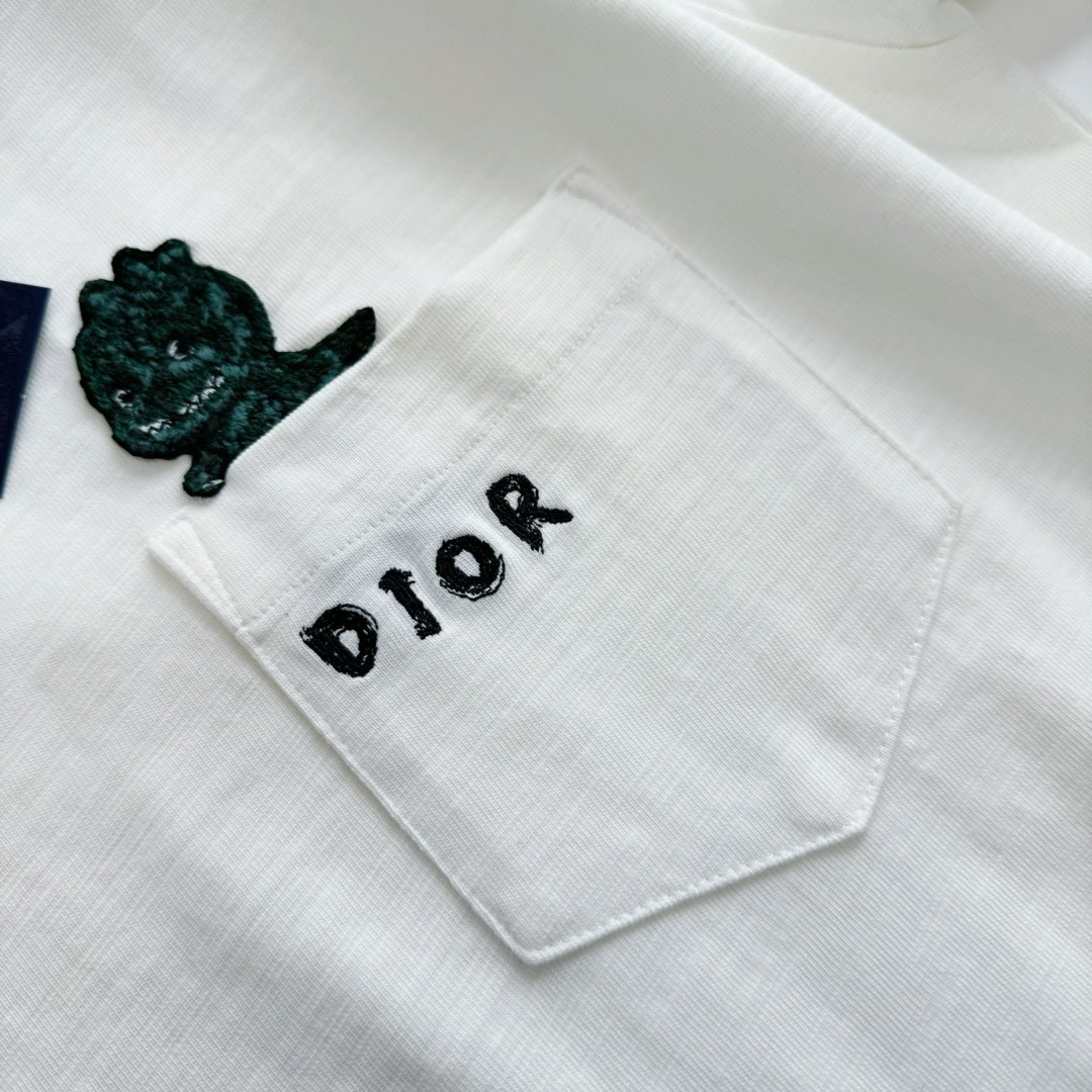 Áo Dior And Otani Workshop Relaxed-fit T-shirt White Slub Cotton Jersey 