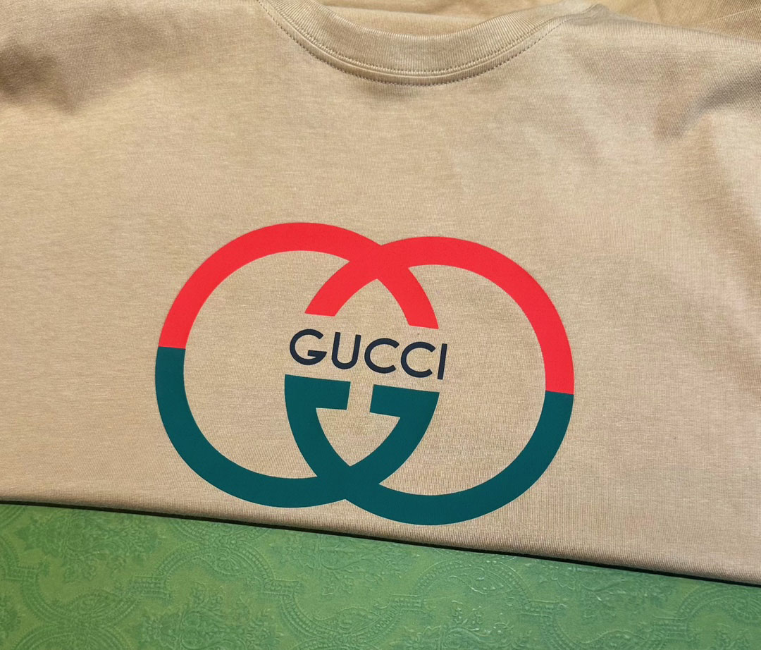 Áo Phông Gucci Interlocking G Print Crewneck Cotton Jersey Beige