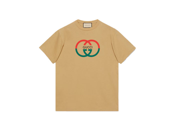 Áo Phông Gucci Interlocking G-Print Crewneck Cotton Jersey Beige