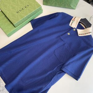 Áo Polo Gucci Blue Logo Embroidered Cotton Blend Pique