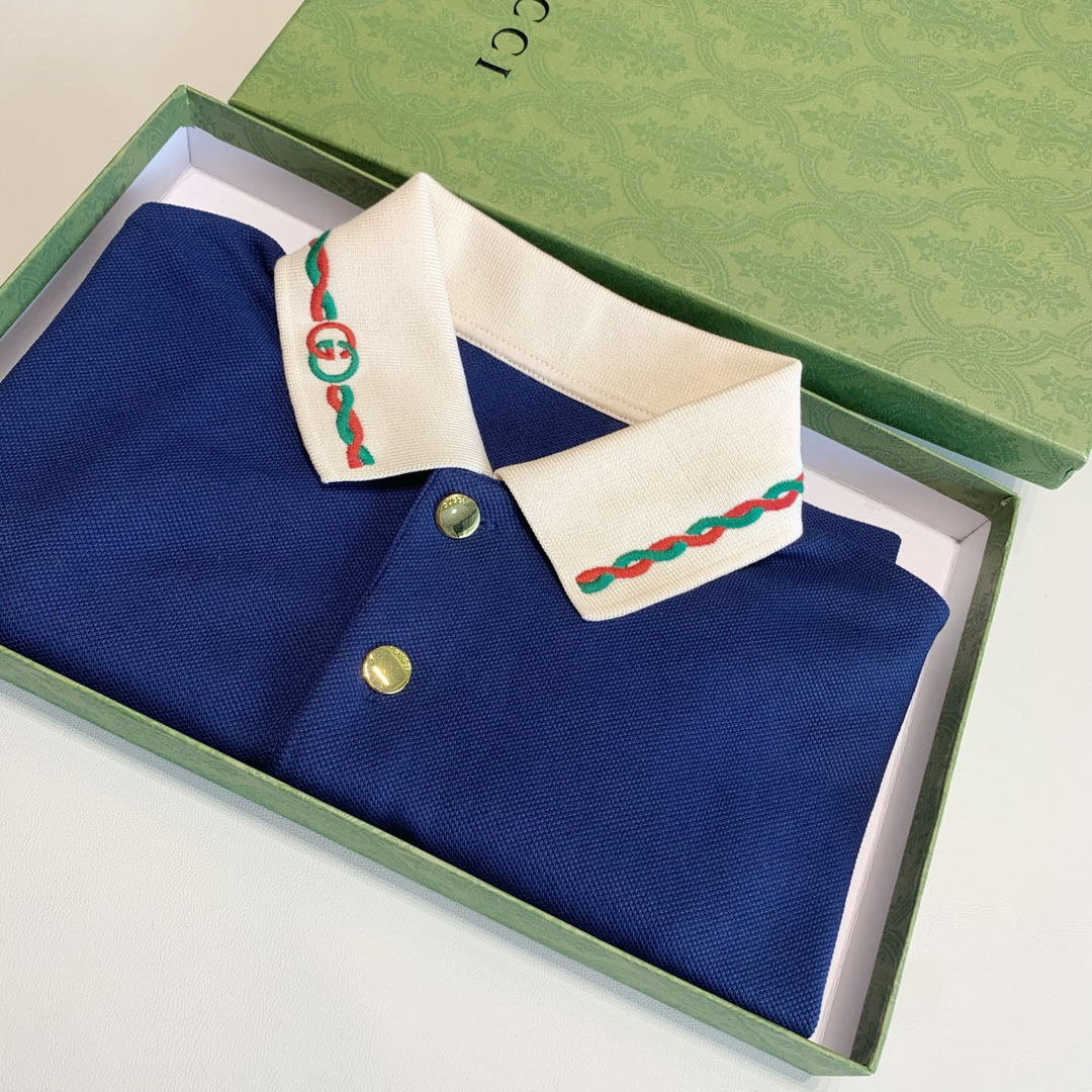 ao polo gucci blue logo embroidered cotton blend pique 9