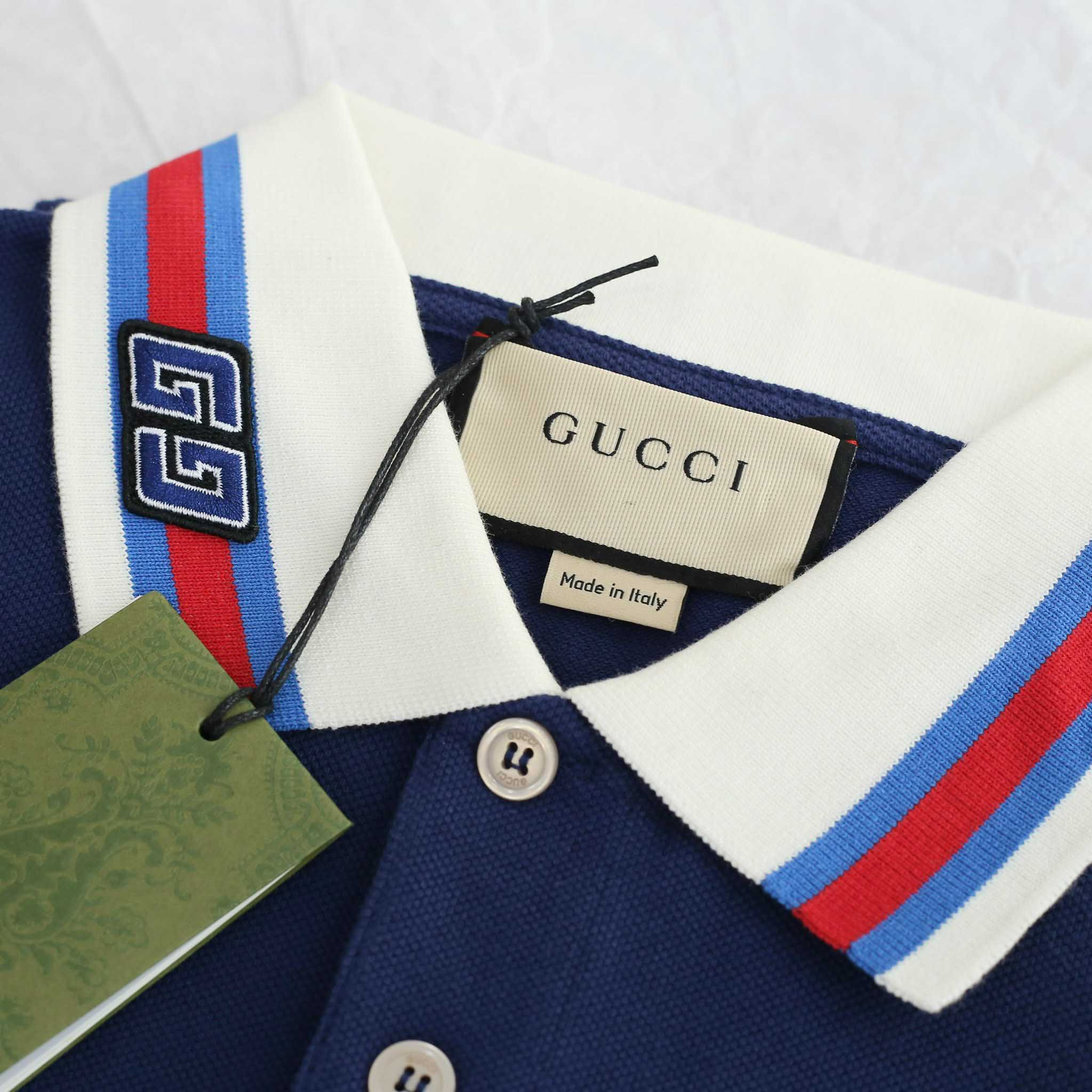 Áo Polo Gucci GC Cotton Piquet With Square GG Navy Blue