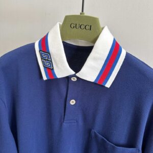 Áo Polo Gucci GC Cotton Piquet With Square GG Navy Blue