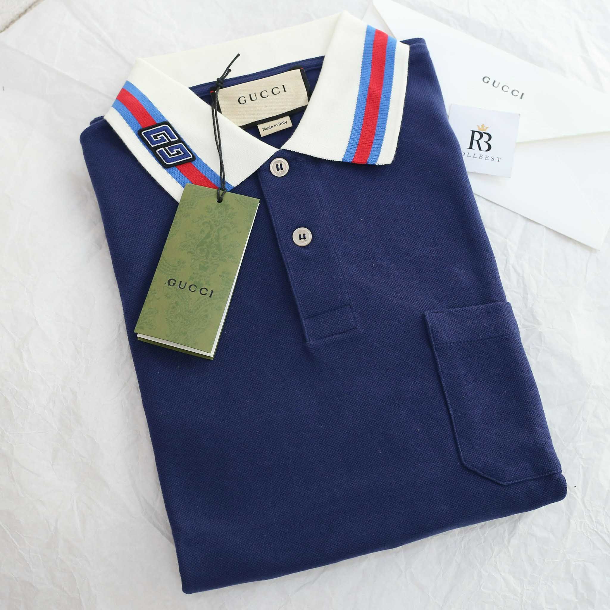 Áo Polo Gucci GC Cotton Piquet With Square GG Navy Blue