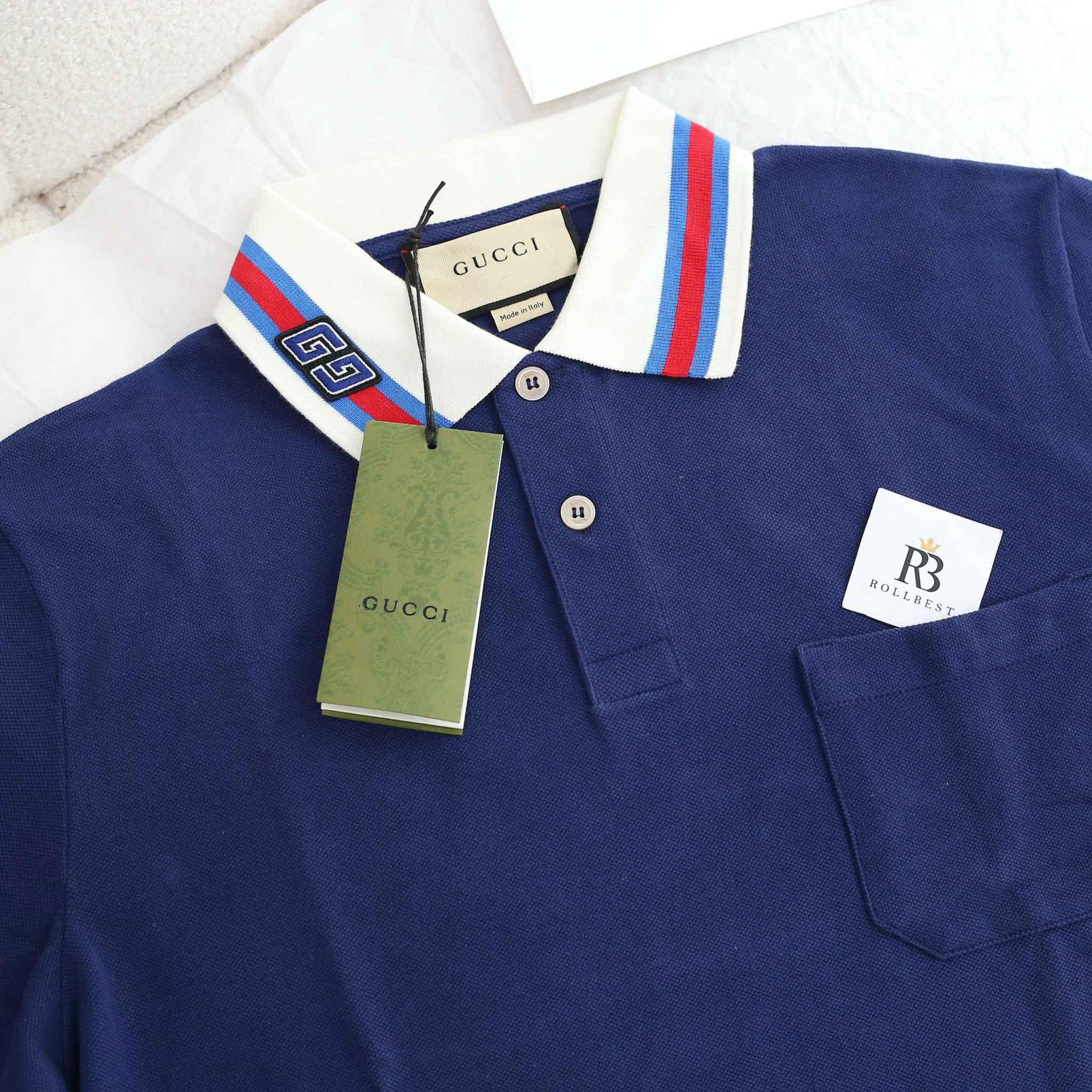 Áo Polo Gucci GC Cotton Piquet With Square GG Navy Blue