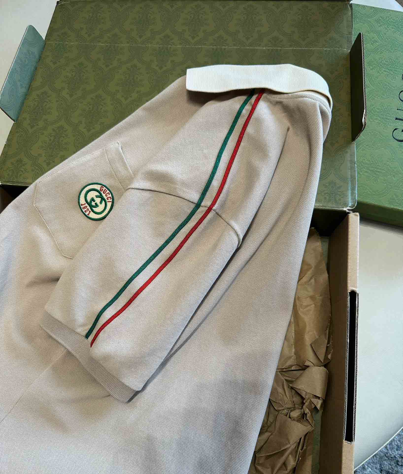 Áo Polo Gucci Stretch Cotton Piquet Beige