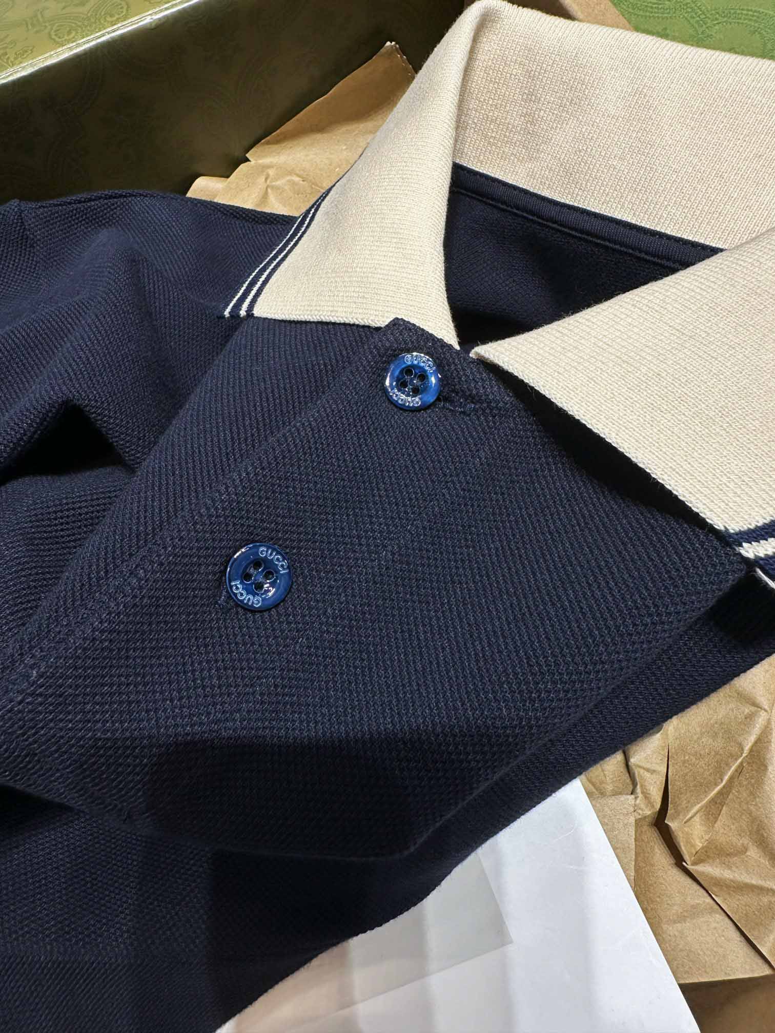 Áo Polo Gucci Stretch Cotton Piquet Navy Blue