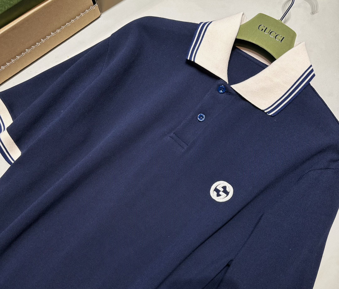 Áo Polo Gucci Stretch Cotton Piquet Navy Blue