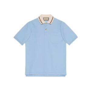 Áo Polo Gucci Stretch Cotton Piquet With Embroidery GG In Blue