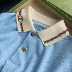 Áo Polo Gucci Stretch Cotton Piquet With Embroidery GG In Blue