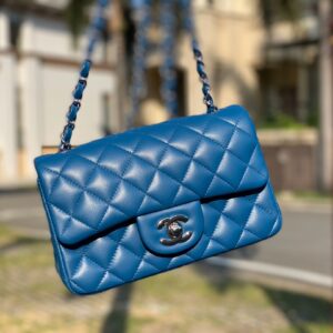 Chanel Mini Flap Bag Blue Lambskin Silver Hardware