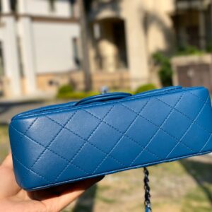 Chanel Mini Flap Bag Blue Lambskin Silver Hardware