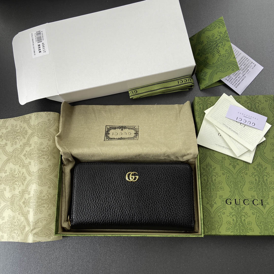 Gucci Leather Zip Around Wallet Black Leather