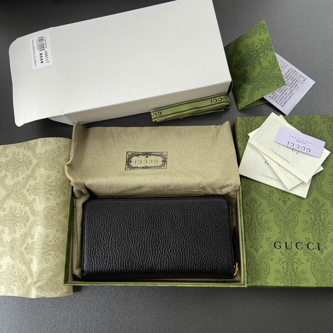 Gucci Leather Zip Around Wallet Black Leather