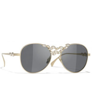 Kính Mắt Chanel Pilot Sunglasses Gold Beige Dark Gray
