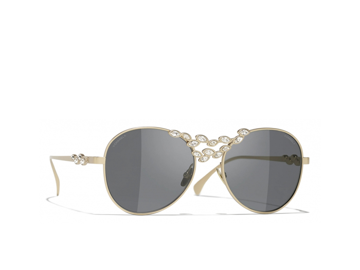 Kính Mắt Chanel Pilot Sunglasses Gold Beige Dark Gray