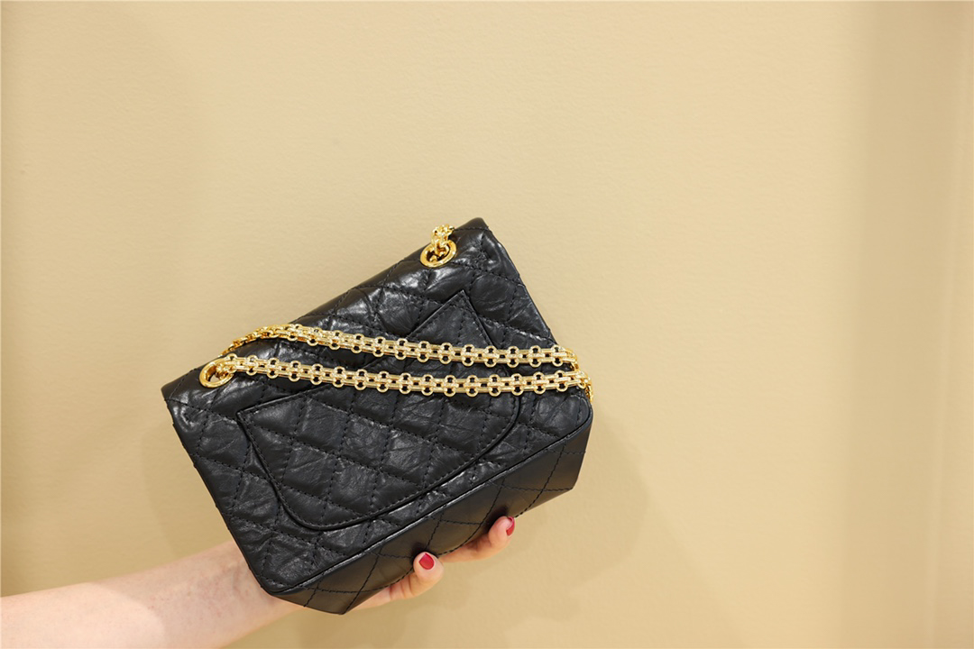 Túi Chanel Black Quilted Aged Calfskin Mini 2.55 Reissue 225 Single Flap Brushed Gold